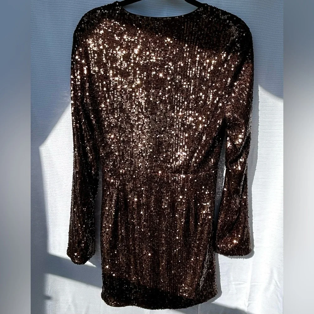 Jonathan Simkhai - Brown Monty Wrap Sequined Mini Dress - Picture 6 of 16